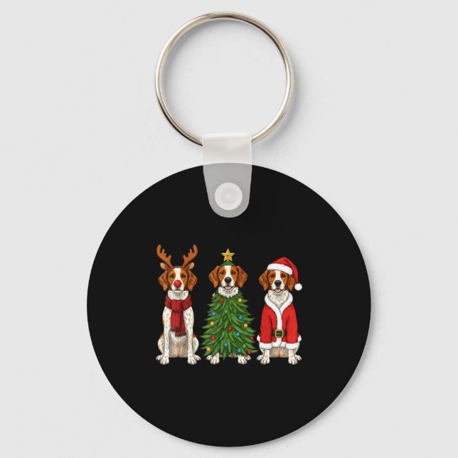 Retro Christmas Brittany Spaniel Santa Reindeer Do Schlüsselanhänger (Vorderseite)