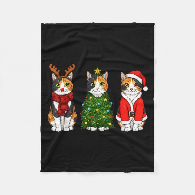 Retro Christmas Calico Cat Santa Reindeer  Fleecedecke (Vorderseite)