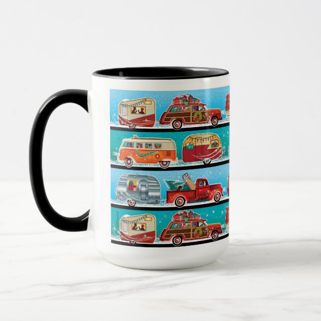 Retro Christmas Campers + Classic Cars Tasse (Links)