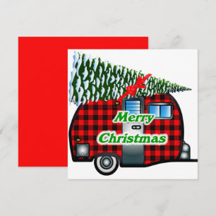 Retro Christmas Card Kariert Camper n Tree Karte
