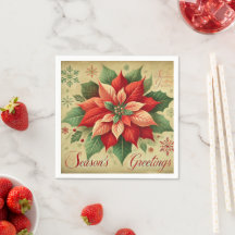 Retro Christmas Card Style Poinsettia Decoupage