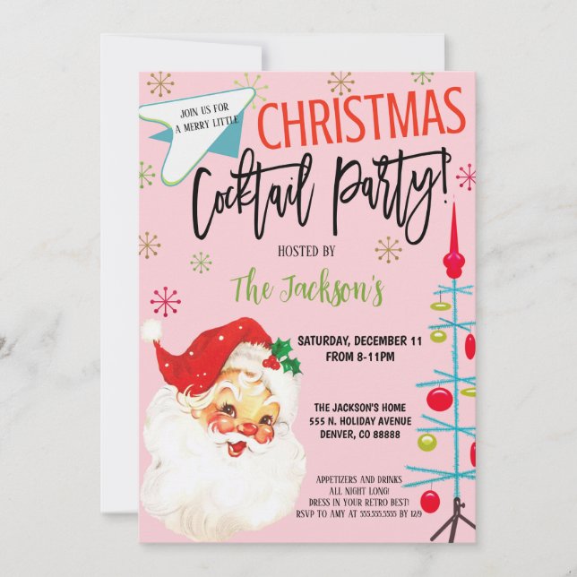 Retro Christmas Cocktail Party Invitation (Devant)