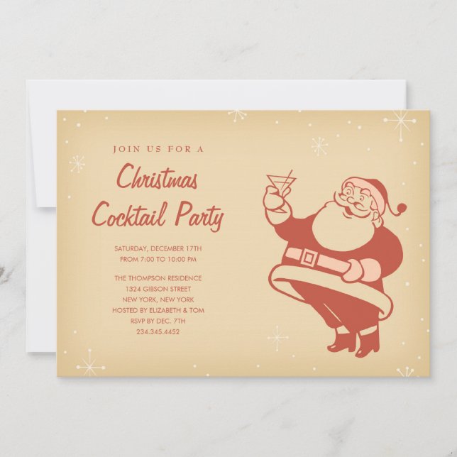 Retro Christmas Cocktail Party Invitations (Devant)
