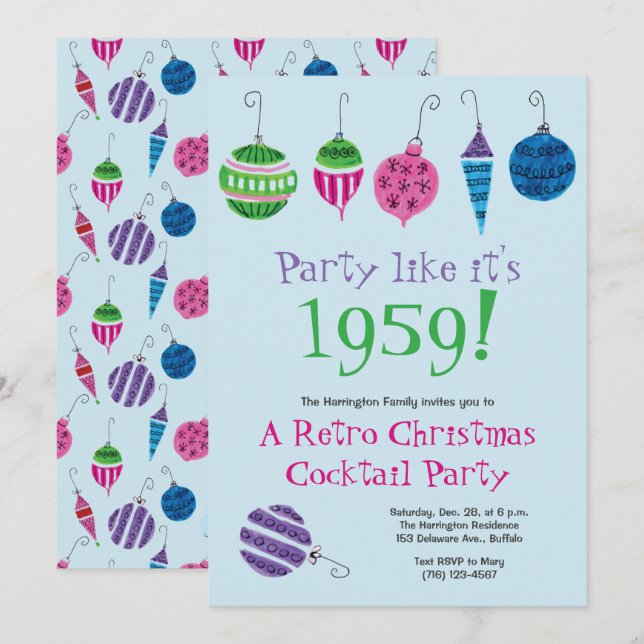Retro Christmas Cocktail Party Vintag Urlaub Einladung (Vorne/Hinten)