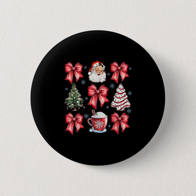 Retro Christmas Coquette Bow Santa Coffee Cake Hol Button (Vorderseite)