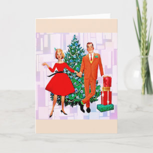 RETRO CHRISTMAS COUPLE ART GREETING CARTE