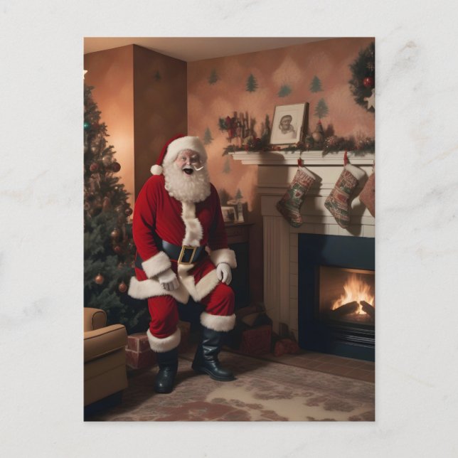 Retro Christmas Creepy Santa Postkarte (Vorderseite)