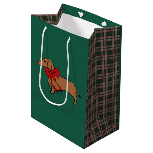Retro Christmas Dackel Geschenktasche Mittlere Geschenktüte (Vorderseite Schrägansicht)