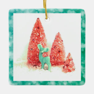 Retro Christmas Deer mit Aqua Frame Keramikornament