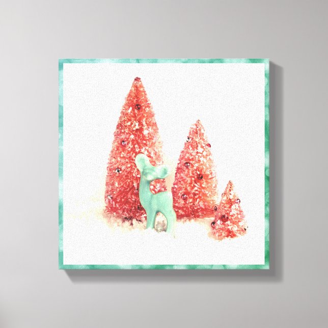 Retro Christmas Deer mit Aqua Frame Leinwanddruck (Vorderseite)
