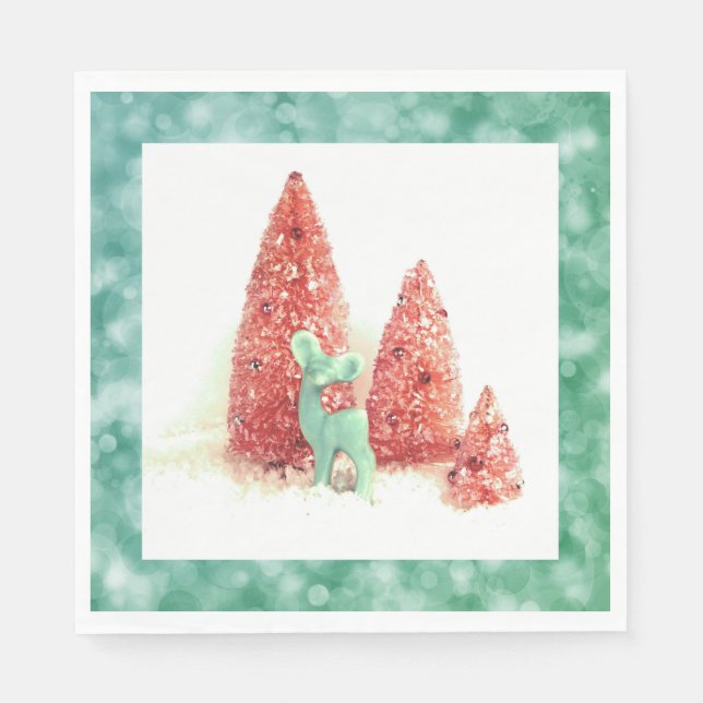 Retro Christmas Deer mit Aqua Frame Serviette (Vorderseite)