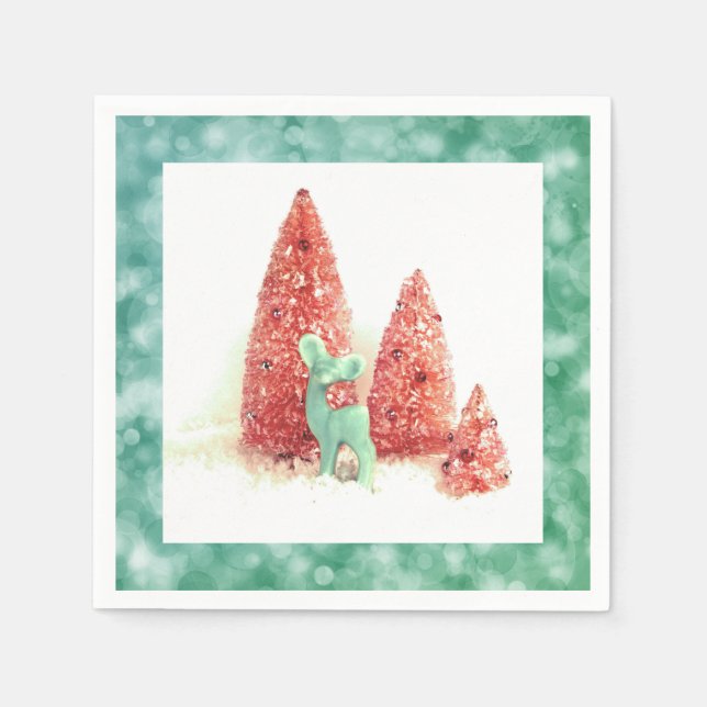Retro Christmas Deer mit Aqua Frame Serviette (Vorderseite)