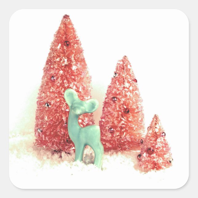 Retro Christmas Deer Quadratischer Aufkleber (Vorderseite)