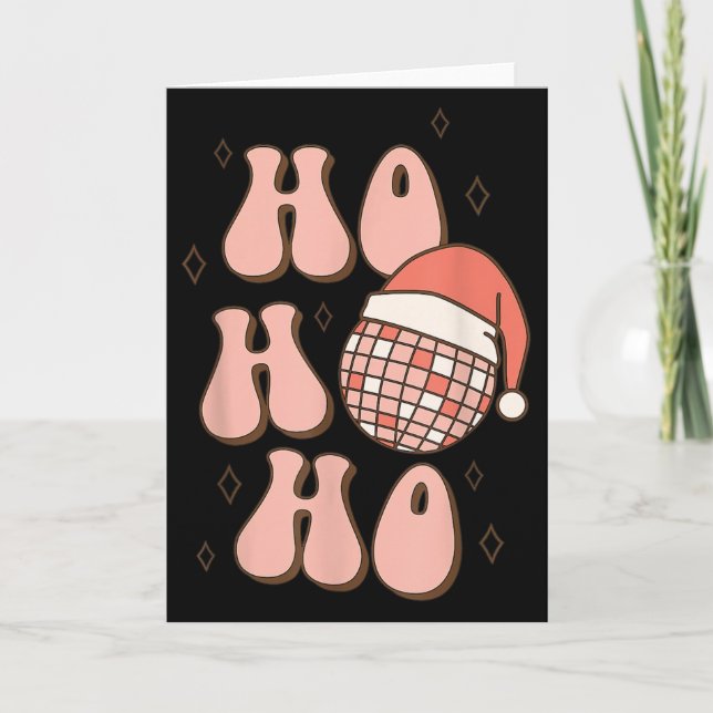 Retro Christmas Disco Ball Groovy Ho Ho Ho Santa H Karte (Vorderseite)