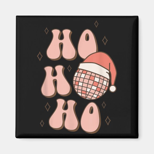 Retro Christmas Disco Ball Groovy Ho Ho Ho Santa H Magnet (Vorne)