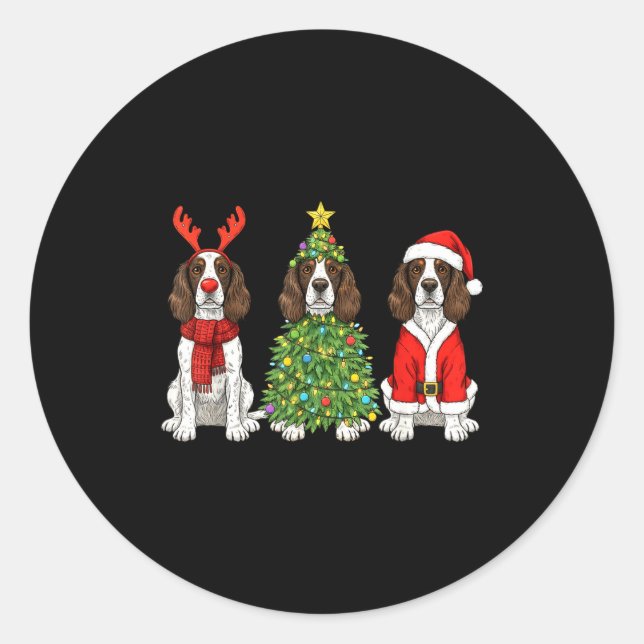 Retro Christmas English Springer Spaniel Santa Rei Runder Aufkleber (Vorderseite)