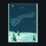 Retro Christmas Eve Santa Reindeer Sleigh Holiday Postkarte<br><div class="desc">Ein Weihnachtsfeiertag Weihnachten Weihnachten Weihnachtsmann Schlitten und Rentiere Schnee Urlaub Postkarte. Wie Sie sehen, hat diese Viktorianische Weihnachtspostkarte Nordlichter mit dem Weihnachtsmann auf seinem RentierSchlitten. Und unter ihm Schnee und Bäume und über ihm Sternenhimmel von grünen und blauen Schattierungen . Der Weihnachtsmann ist in seiner Art, Kindern Geschenke zu geben....</div>