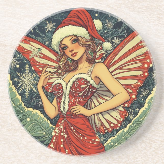 Retro Christmas Fairy Getränkeuntersetzer (Vorne)