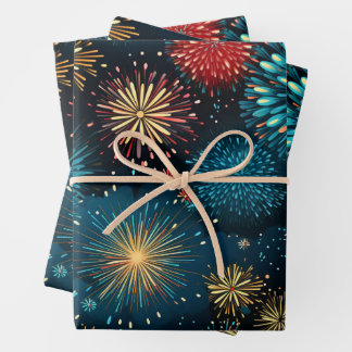 Retro Christmas Fireworks Geschenkpapier Set