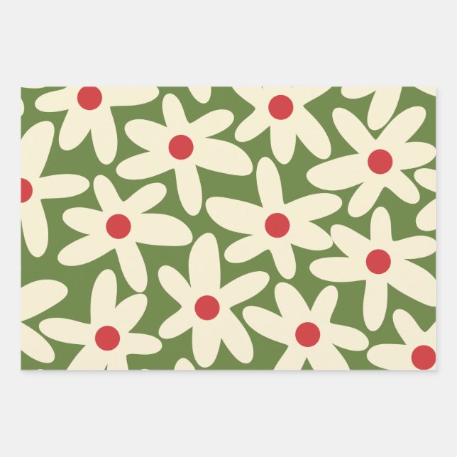 Retro Christmas Floral Daisy Muster Geschenkpapier Set (Vorderseite)