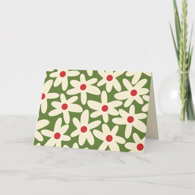 Retro Christmas Floral Daisy Muster Karte (Vorderseite)