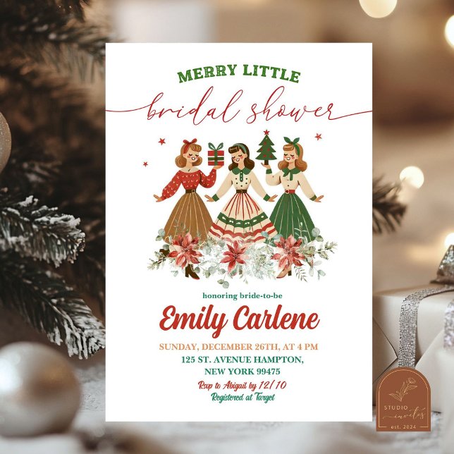 Retro Christmas Floral Merry Little Brautparty Einladung (Von Creator hochgeladen)