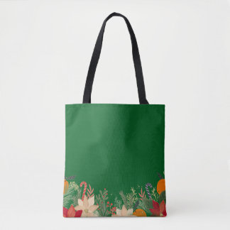 Retro Christmas floral pattern in green Tasche