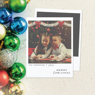 Retro Christmas Foto Card - White & Gold Garland Feiertagskarte