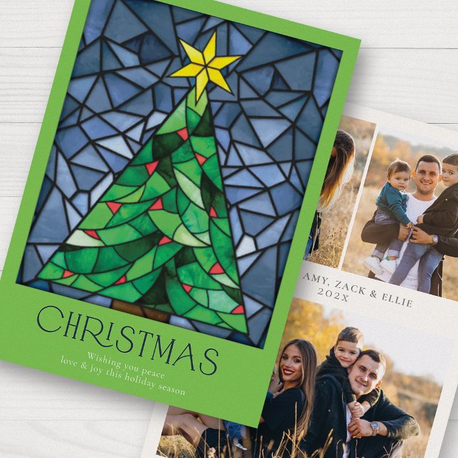 Retro Christmas Foto Tree Star Feiertagskarte (Von Creator hochgeladen)