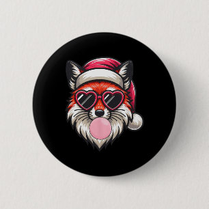 Retro Christmas Fox Weihnachtsmannmütze blasen Bla Button