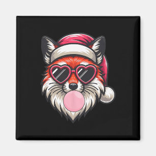 Retro Christmas Fox Weihnachtsmannmütze blasen Bla Magnet