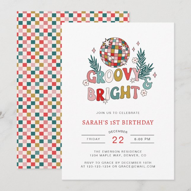 Retro Christmas Geburtstag Einladung (Vorne/Hinten)