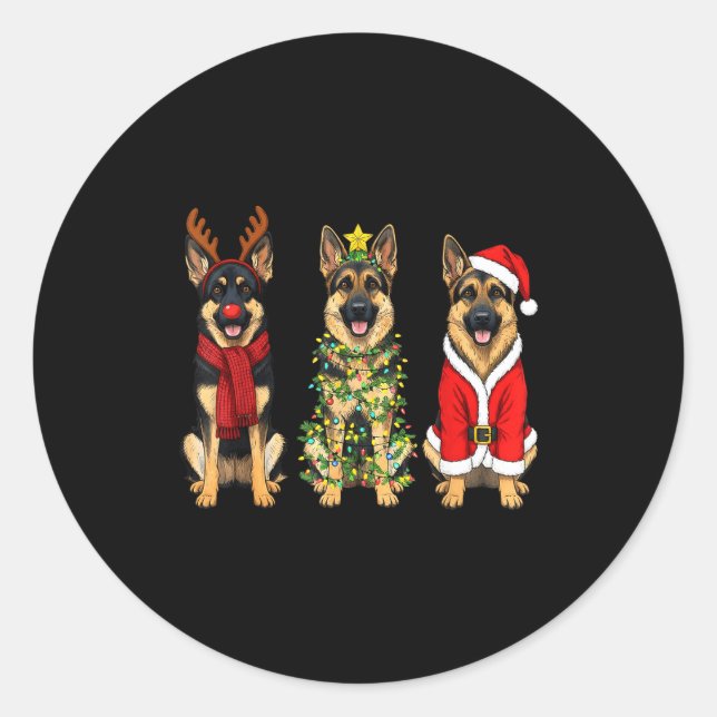 Retro Christmas German Shepherd Santa Reindeer Gsd Runder Aufkleber (Vorderseite)