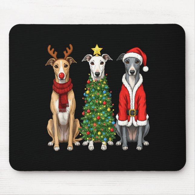 Retro Christmas Ghound Santa Reindeer Dog Lover  Mousepad (Vorne)