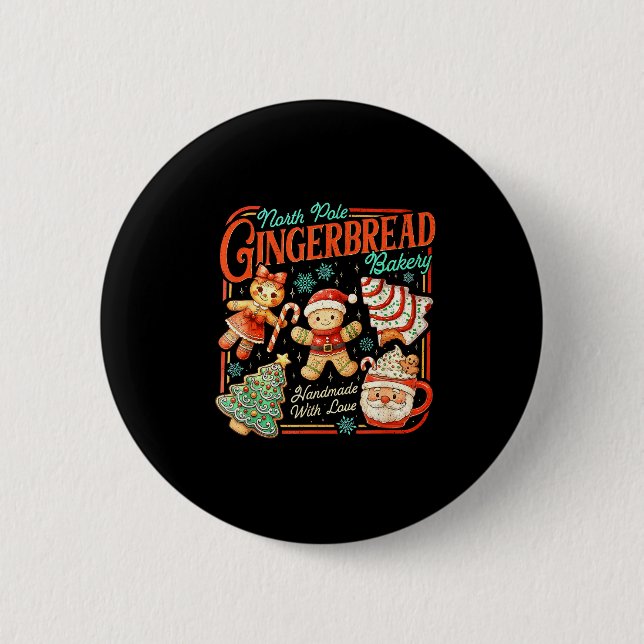 Retro Christmas Gingerbread Bakery North Le Cookie Button (Vorderseite)