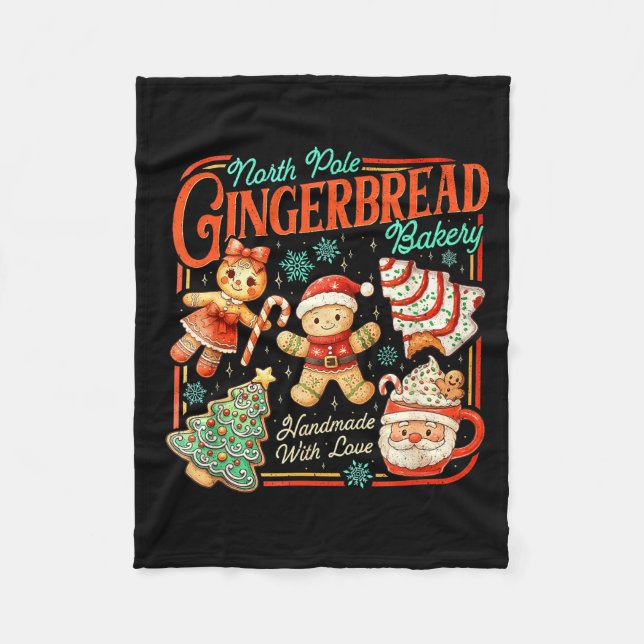 Retro Christmas Gingerbread Bakery North Le Cookie Fleecedecke (Vorderseite)
