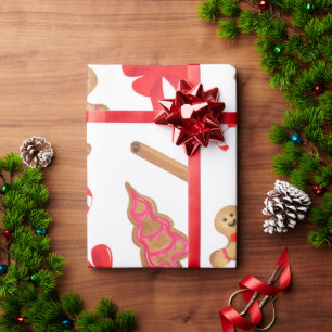 Retro Christmas Gingerbrot Festliche Candy Canes Geschenkpapier