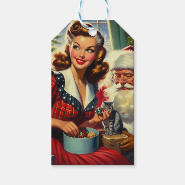 Retro Christmas Girl Geschenkanhänger (Vorderseite)