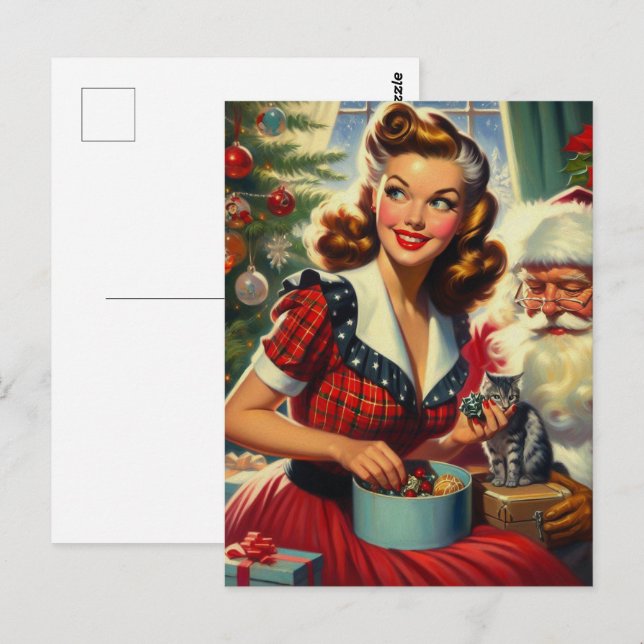 Retro Christmas Girl Postkarte (Vorne/Hinten)