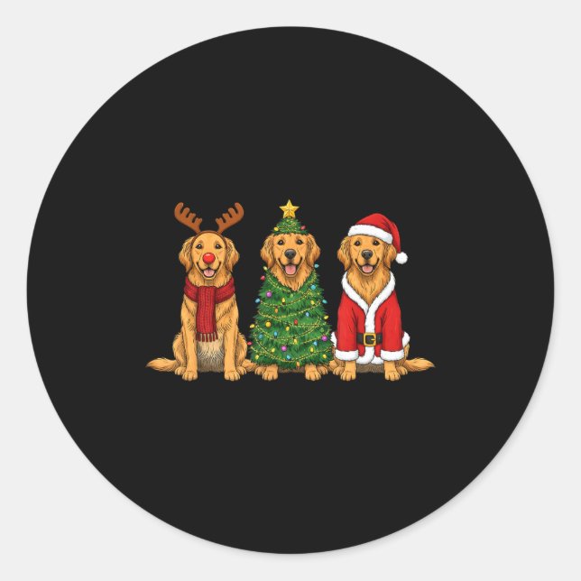 Retro Christmas Golden Retriever Santa Reindeer Do Runder Aufkleber (Vorderseite)