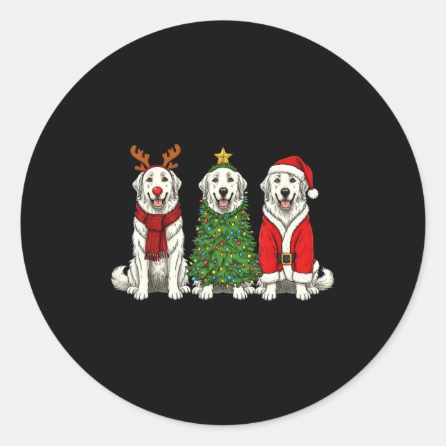 Retro Christmas Great Pyrenees Santa Reindeer Dog  Runder Aufkleber (Vorderseite)