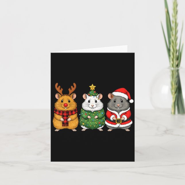 Retro Christmas Hamster Santa Reindeer  Karte (Vorderseite)