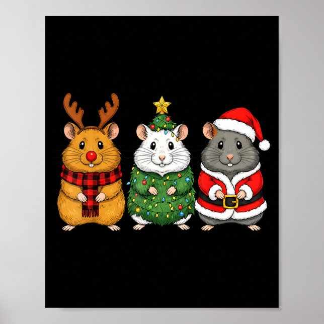 Retro Christmas Hamster Santa Reindeer  Poster (Vorne)