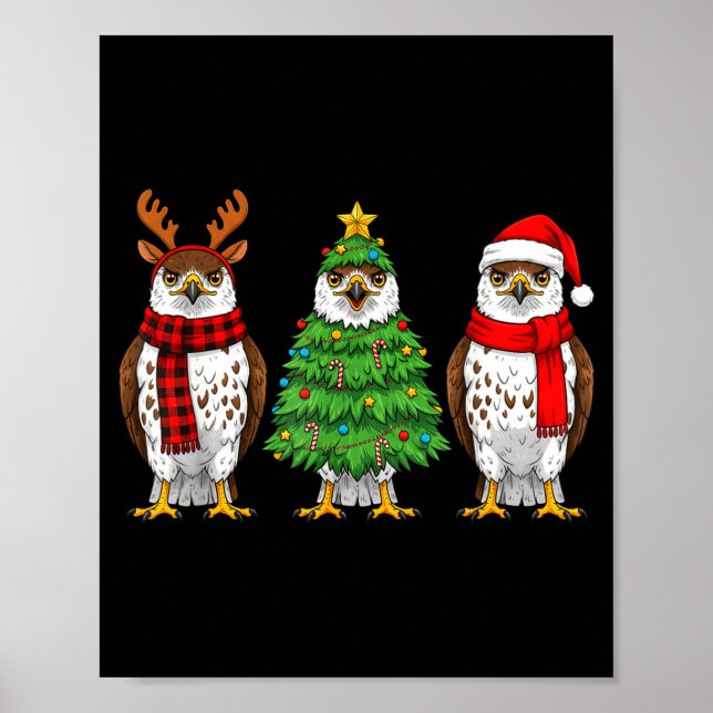 Retro Christmas Hawk Santa Reindeer  Poster (Vorne)