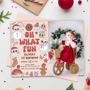 Retro Christmas Hippie Santa 1. Geburtstags-Foto Einladung