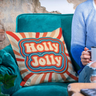 Retro Christmas Holidays Holly Jolly Typografie Kissen