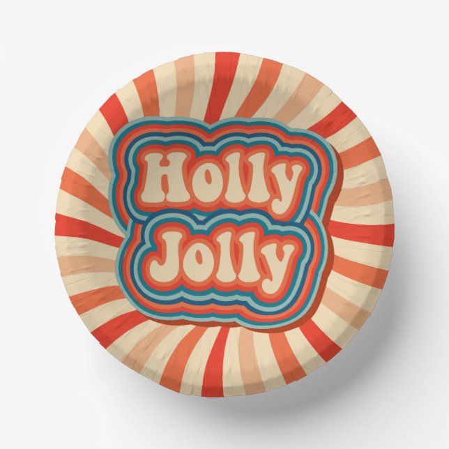 Retro Christmas Holidays Holly Jolly Typografie Pappteller (Vorderseite)