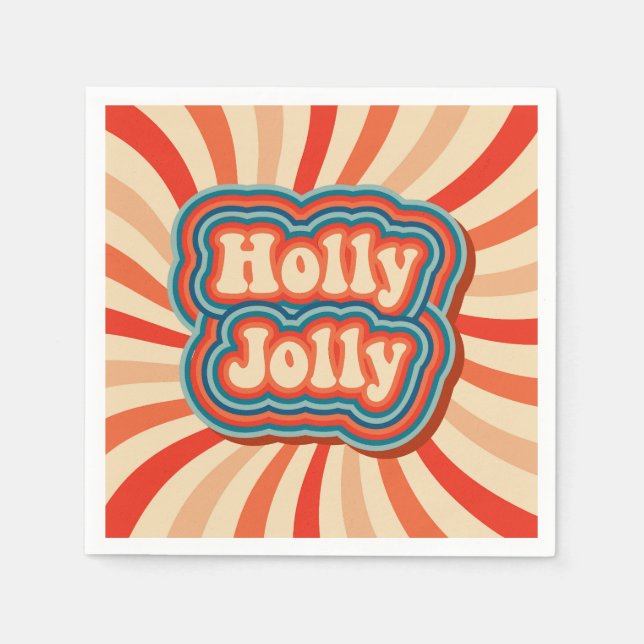 Retro Christmas Holidays Holly Jolly Typografie Serviette (Vorderseite)