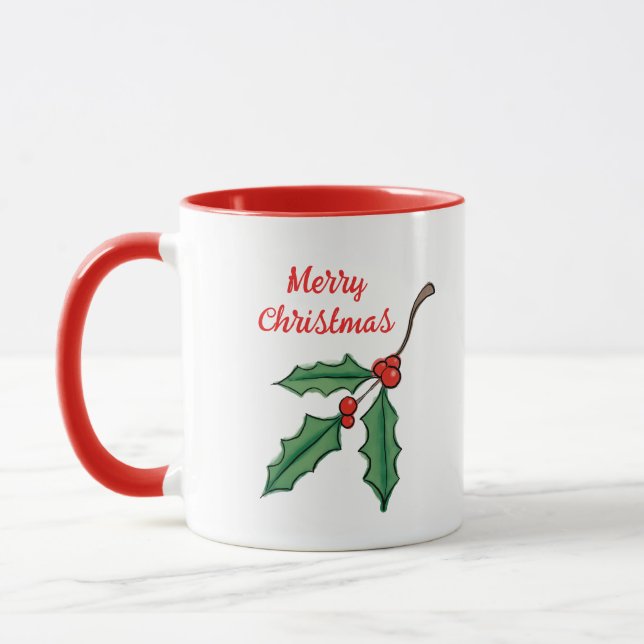 Retro Christmas Holly Coffee Mug (Gauche)