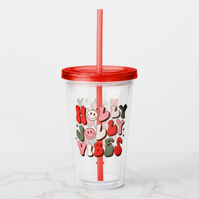 Retro Christmas Holly Jolly Vibes Trendy Holidays Acryltrinkbecher (Vorderseite)